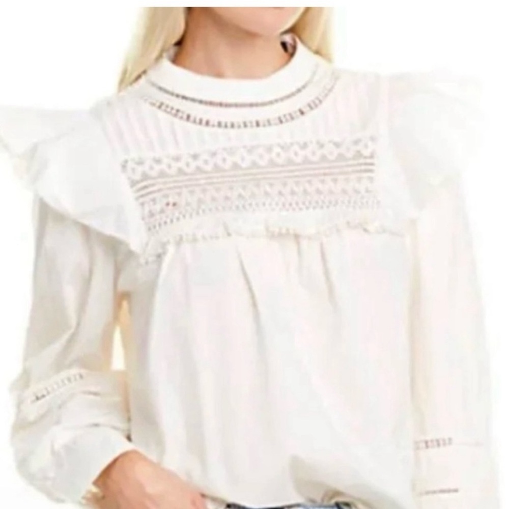 J. Crew White Ruffled Smocked Blouse with Bib Collar